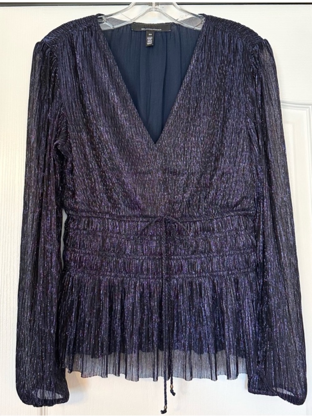 WHBM Metallic V-neck Peplum Blue Top Size XS